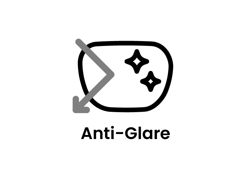 Anti-glare filter icon with an arrow pointing to it on a blue background