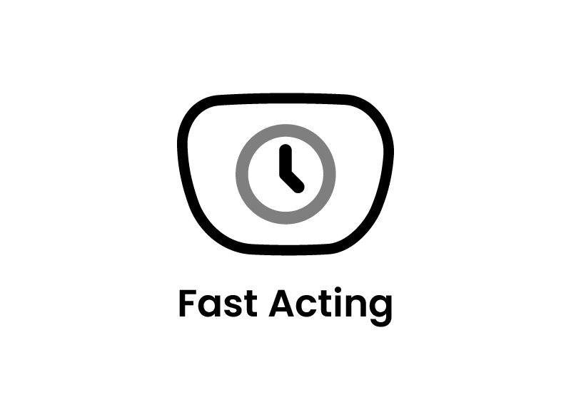 Logo with a clock symbol and 'Fast Acting' text on a blue background